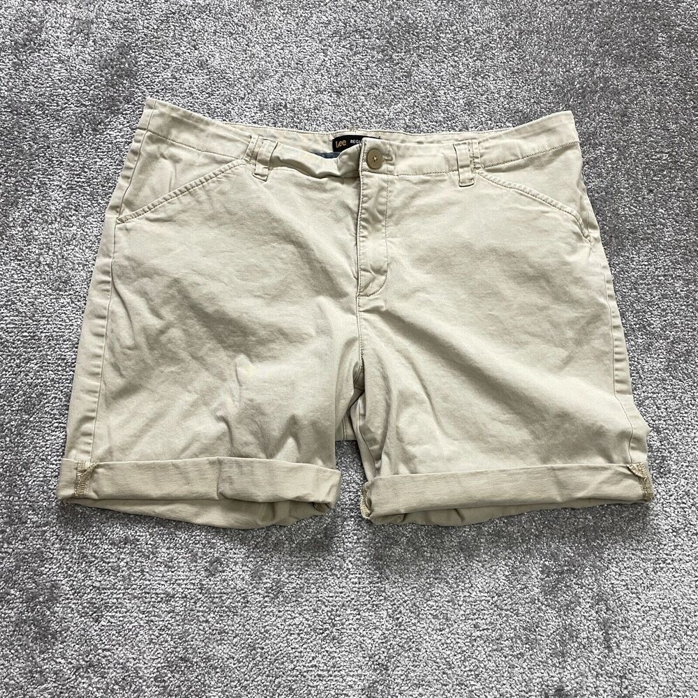 Lee Regular Fit Light Safari Bermuda Shorts Womens 18 Medium Mid Rise Chino Knit